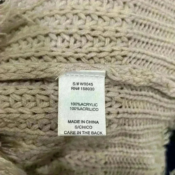 Love Tree Beige Knit Sweater Cropped Long Sleeve Distressed Oversized Size S - Picture 5 of 7